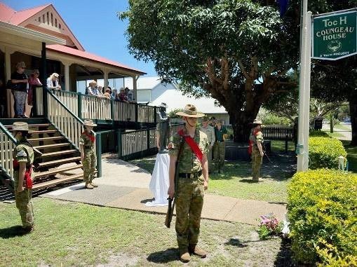 Cadets on parade in front of Coungeau House