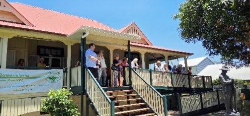 Guests on the front stairs of Coungeau House