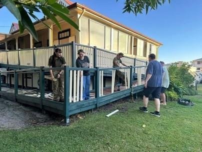 Palings removed and the ramp being painted at Coungeau House
