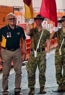 Cadets carrying the Toc H banner in the Sydney Anzac Day parade
