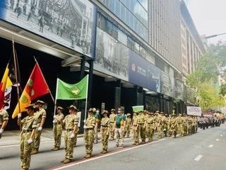 The Anzac Day parade marching through Sydney